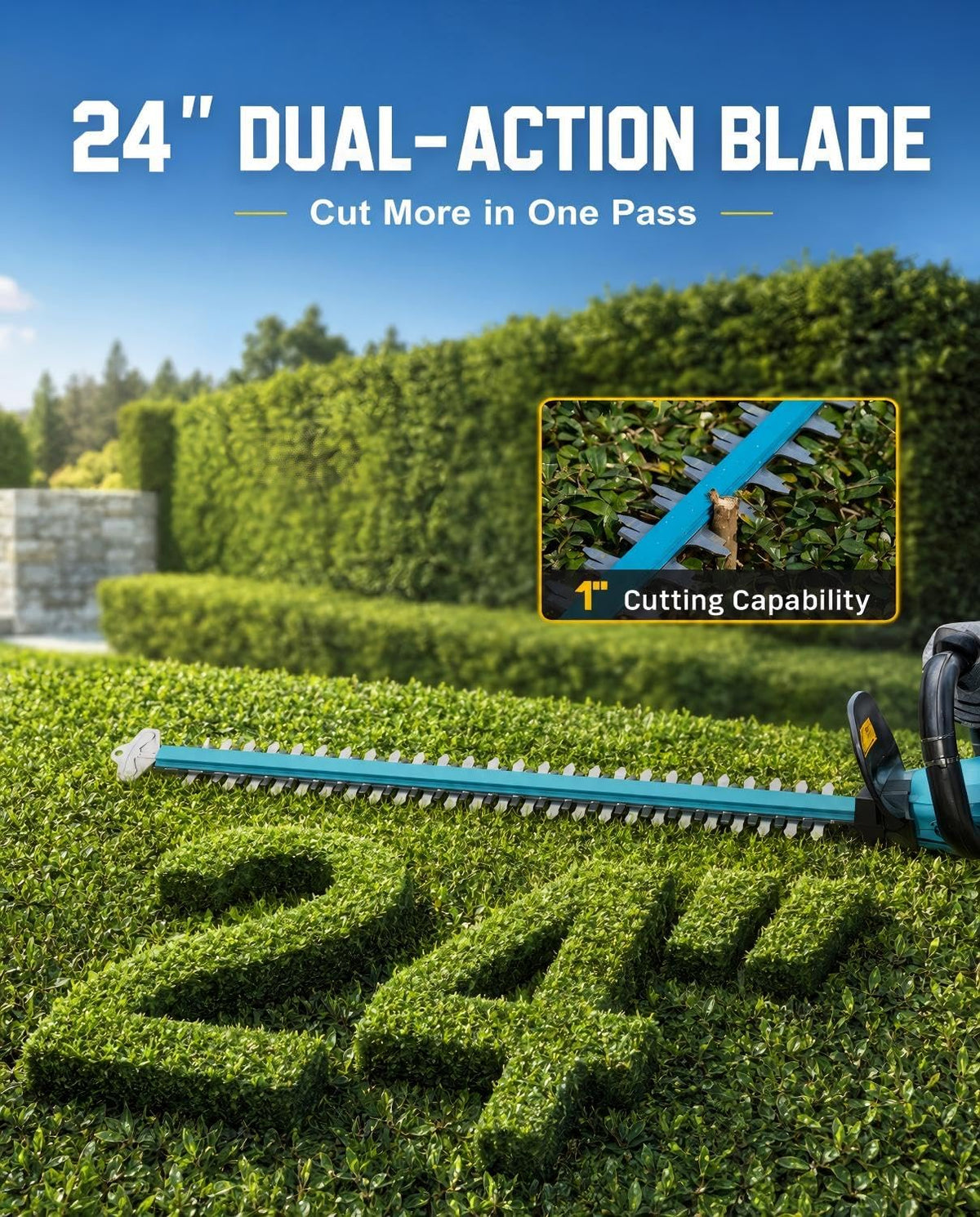 2-in-1 20V Cordless Hedge Trimmer 12" & Grass Shear, 2 Batteries