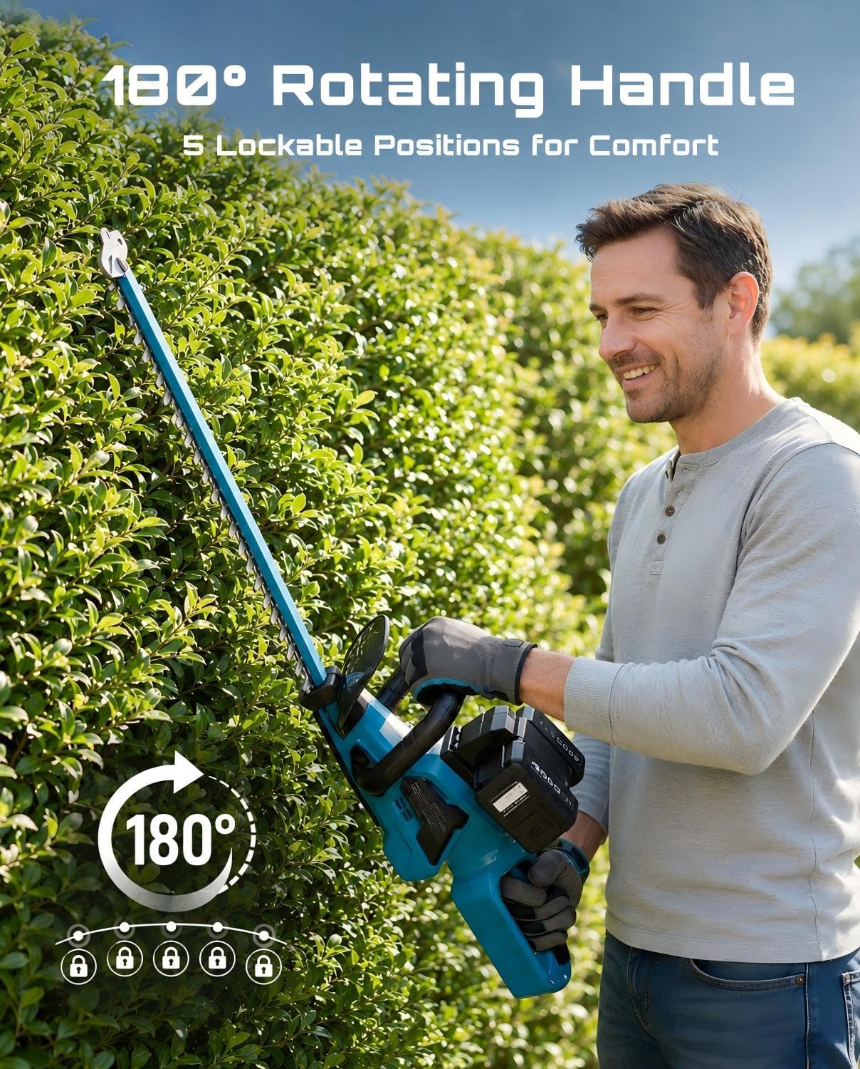 2-in-1 20V Cordless Hedge Trimmer 12" & Grass Shear, 2 Batteries