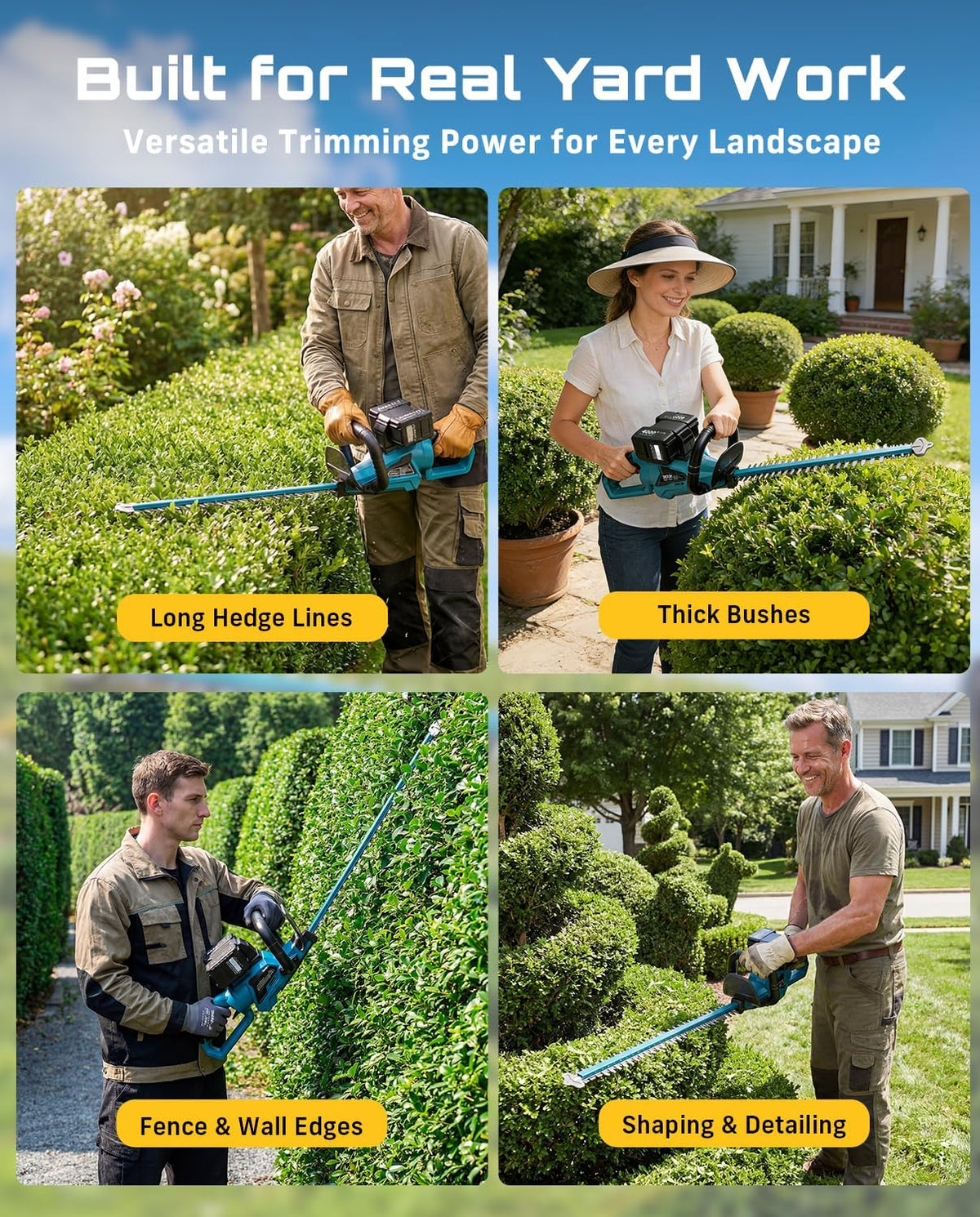 2-in-1 20V Cordless Hedge Trimmer 12" & Grass Shear, 2 Batteries
