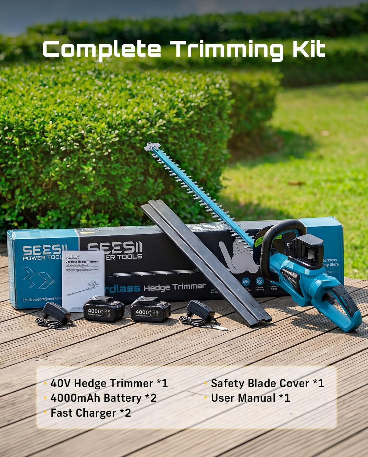 2-in-1 20V Cordless Hedge Trimmer 12" & Grass Shear, 2 Batteries