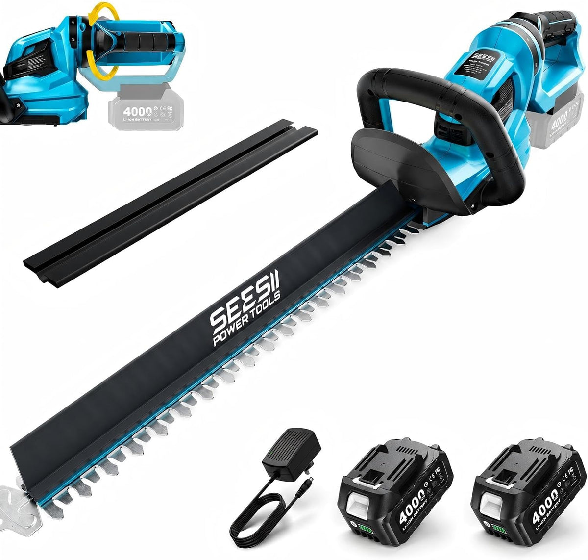 2-in-1 20V Cordless Hedge Trimmer 12" & Grass Shear, 2 Batteries