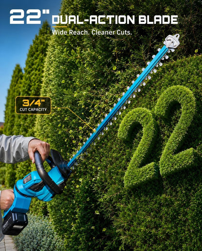 2-in-1 20V Cordless Hedge Trimmer 12" & Grass Shear, 2 Batteries