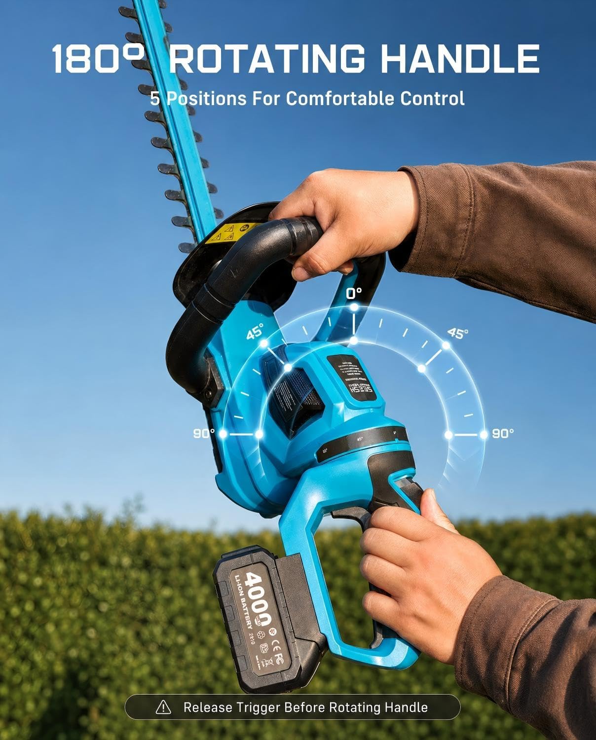 2-in-1 20V Cordless Hedge Trimmer 12" & Grass Shear, 2 Batteries