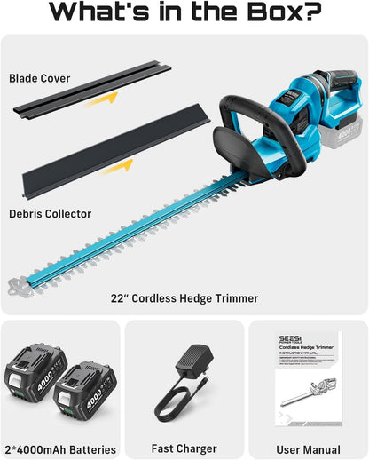 2-in-1 20V Cordless Hedge Trimmer 12" & Grass Shear, 2 Batteries