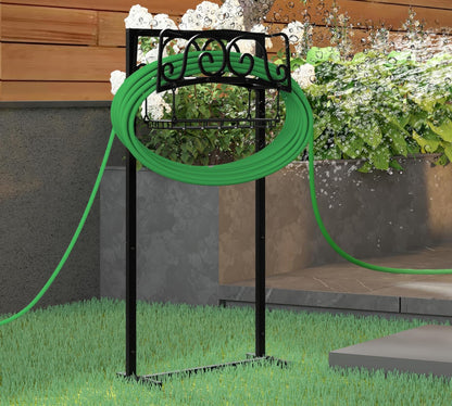 Water Hose Holder Freestanding, Garden Hose Holder Holds 150-Feet Hose, Heavy Duty Steel Garden Hose Storage Stand with Detachable Storage Basket for Outside Yard Lawn