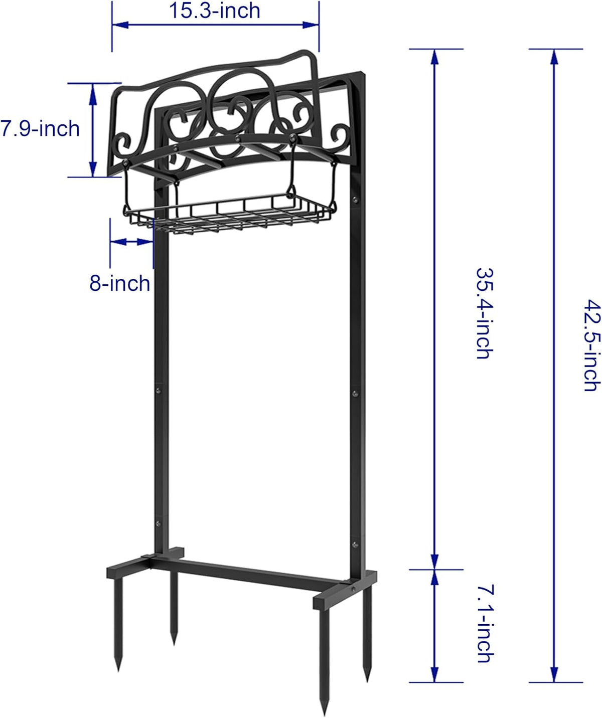 Water Hose Holder Freestanding, Garden Hose Holder Holds 150-Feet Hose, Heavy Duty Steel Garden Hose Storage Stand with Detachable Storage Basket for Outside Yard Lawn