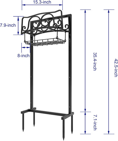 Water Hose Holder Freestanding, Garden Hose Holder Holds 150-Feet Hose, Heavy Duty Steel Garden Hose Storage Stand with Detachable Storage Basket for Outside Yard Lawn
