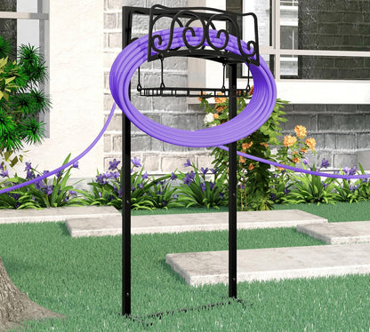 Water Hose Holder Freestanding, Garden Hose Holder Holds 150-Feet Hose, Heavy Duty Steel Garden Hose Storage Stand with Detachable Storage Basket for Outside Yard Lawn