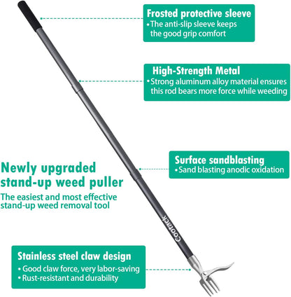 52'' Weed Puller with Long Handle Stand-up Hand Weeder Manual Weeding Tool with Stainless Steel Claw for Garden/Yard/Lawn, Weed Remove Without Bending or Kneeling
