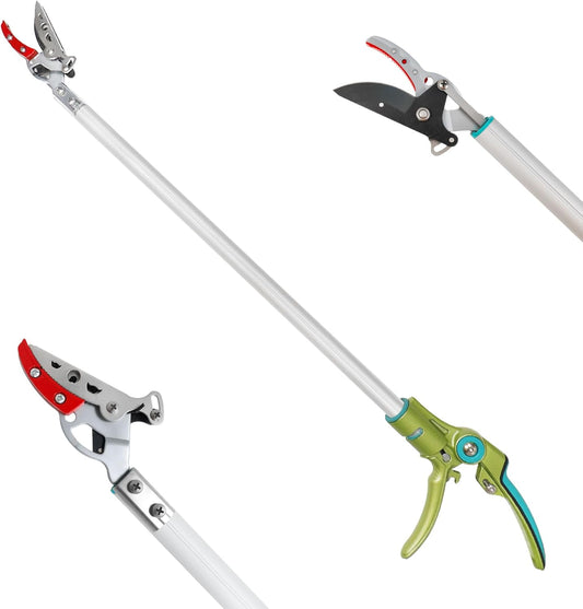 32 Inch Cut and Hold Pole Pruner - Lightweight Long Reach Tree Trimmer with Snip and Grip Technology, 1/2 Inch Cutting Capacity, One-Hand Use Fruit Picker for Roses, Persimmons & Tall Branches