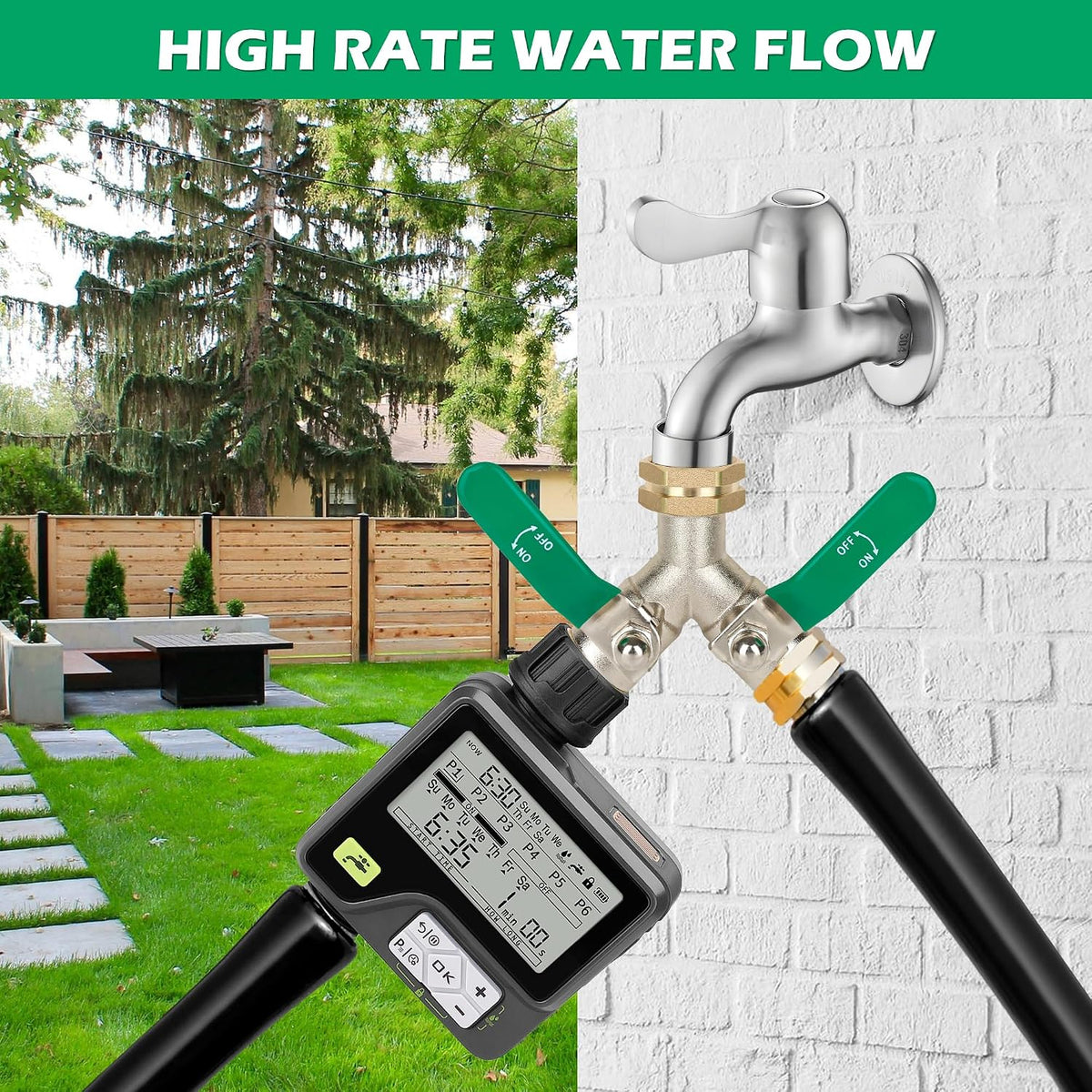 2 Way Y Garden Hose Splitter, 3/4" GHT Thread Brass Hose Connector, High Flow Outdoor Faucet Splitter for RV Yard Garden Watering