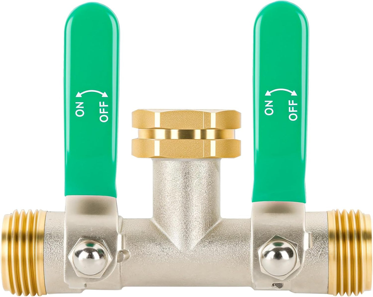 2 Way Y Garden Hose Splitter, 3/4" GHT Thread Brass Hose Connector, High Flow Outdoor Faucet Splitter for RV Yard Garden Watering
