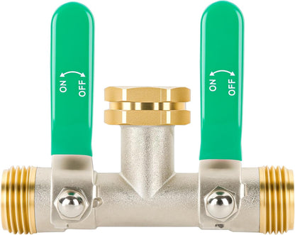 2 Way Y Garden Hose Splitter, 3/4" GHT Thread Brass Hose Connector, High Flow Outdoor Faucet Splitter for RV Yard Garden Watering
