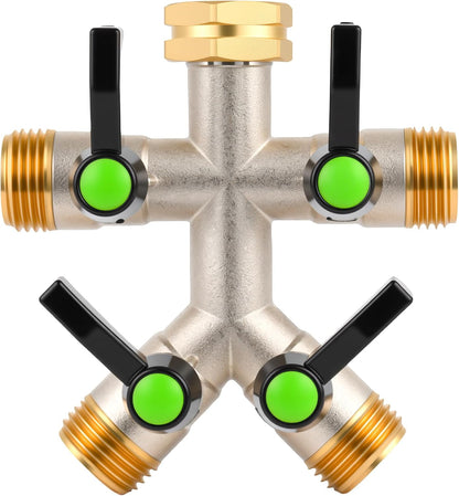 2 Way Y Garden Hose Splitter, 3/4" GHT Thread Brass Hose Connector, High Flow Outdoor Faucet Splitter for RV Yard Garden Watering