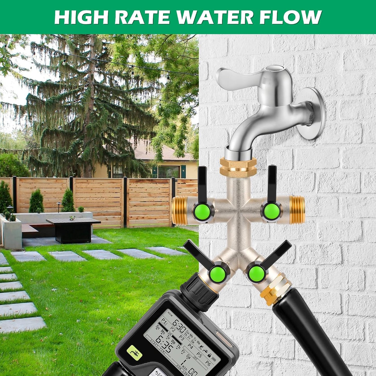 2 Way Y Garden Hose Splitter, 3/4" GHT Thread Brass Hose Connector, High Flow Outdoor Faucet Splitter for RV Yard Garden Watering