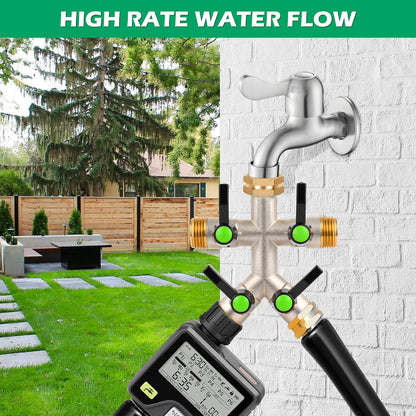 2 Way Y Garden Hose Splitter, 3/4" GHT Thread Brass Hose Connector, High Flow Outdoor Faucet Splitter for RV Yard Garden Watering