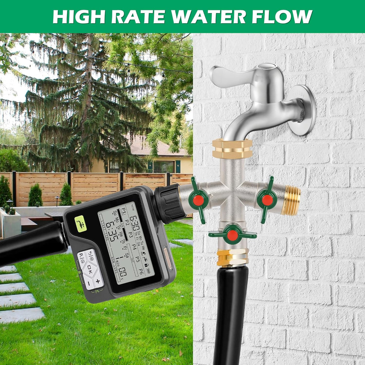 2 Way Y Garden Hose Splitter, 3/4" GHT Thread Brass Hose Connector, High Flow Outdoor Faucet Splitter for RV Yard Garden Watering