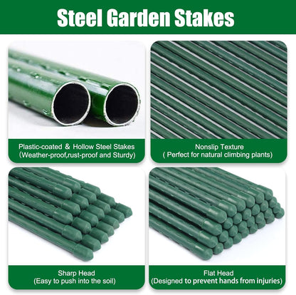 Garden Stakes 55 Inches Steel Plant Stakes Tomato Stakes Garden Poles Pack of 25
