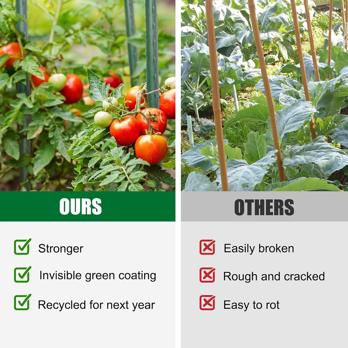 Garden Stakes 55 Inches Steel Plant Stakes Tomato Stakes Garden Poles Pack of 25