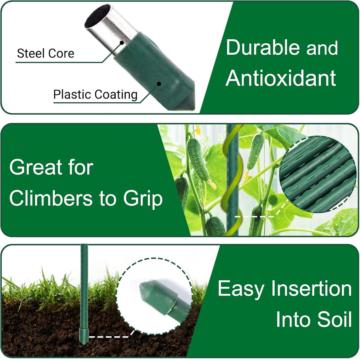 Garden Stakes 55 Inches Steel Plant Stakes Tomato Stakes Garden Poles Pack of 25