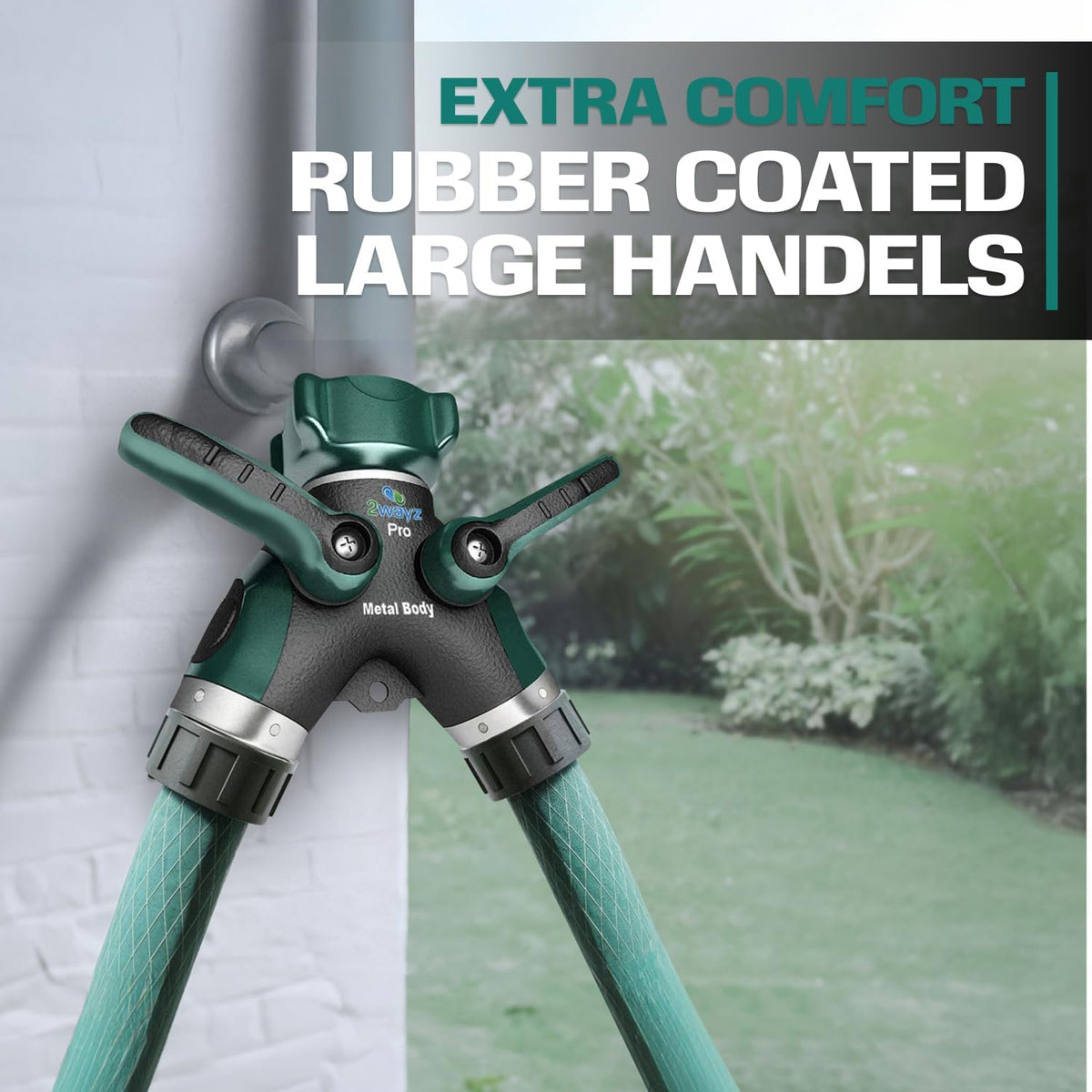 Hose Splitter 2 Way Heavy Duty Outdoor Faucet and Garden Connector - Water Spigot Splitter - Durable All-Metal Y Adapter with Shut-Off Valve - 4 x 4 x 1.5 Inches