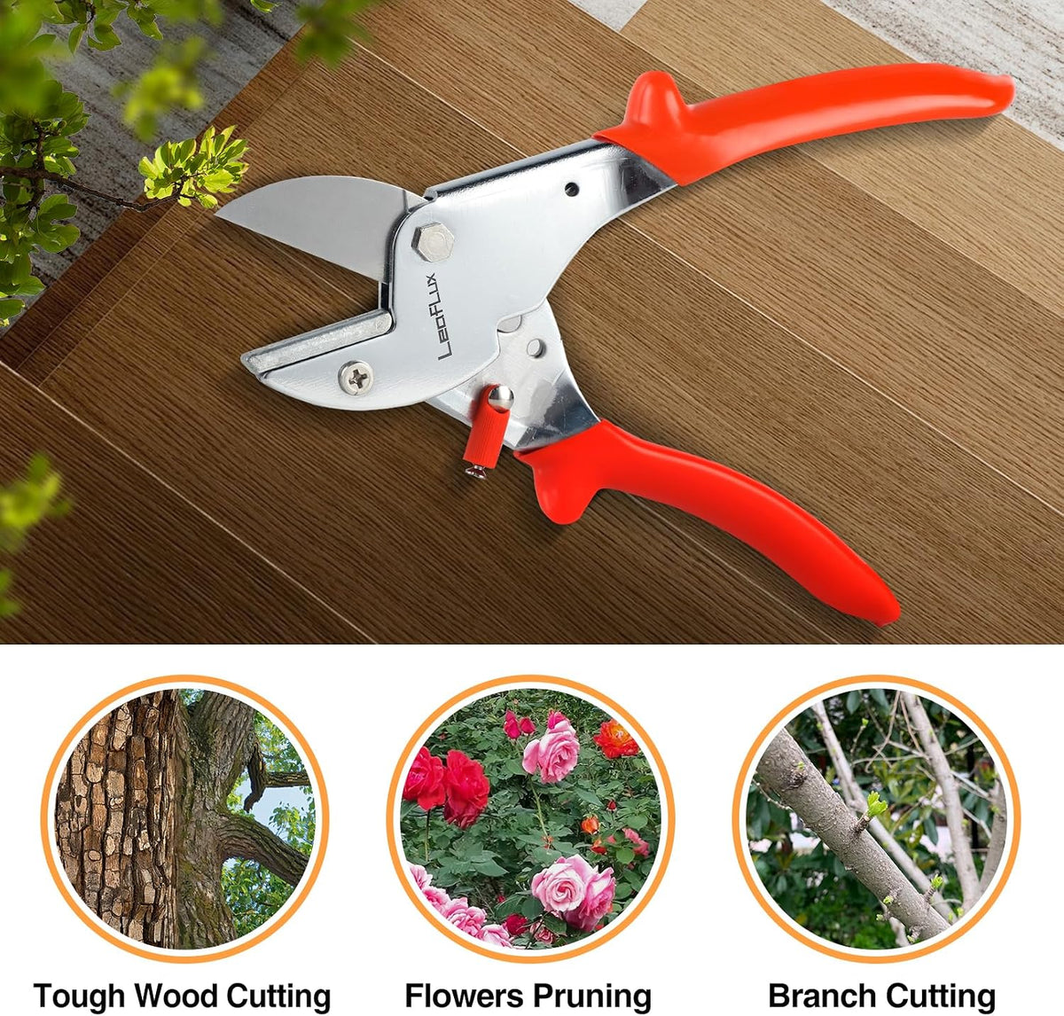 8" Professional Heavy Duty Anvil Pruning Shears with Anti-Rust SK-5 Blades, Garden Shears for Dry Stems and Small Branches, Gardening Scissors, Clippers for Wood, Non-Slip Handle. | LFXP1108S