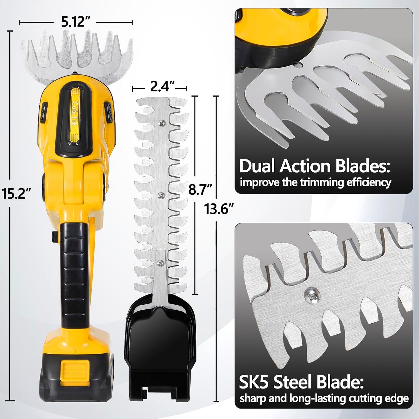 Hedge Trimmer Cordless with Battery and Charger 21V Electric Brush Grass Shrub Trimmer 2 in 1 Handheld Mini Grass Shears Grass Cutter Battery Powered Hedge Trimmer Yellow