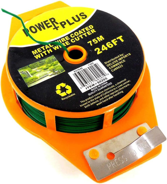 Plant Twist Tie 246 Ft w/Cutter, Sturdy Green Coated Wire