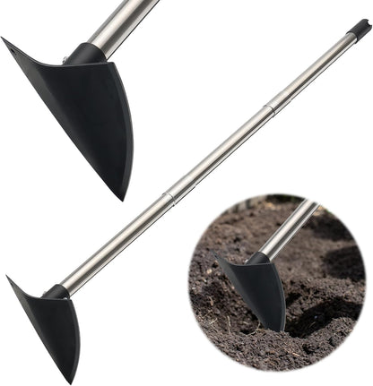Heavy Duty Garden Hoe, Adjustable Long Handle Trenching Hoe 30-60 Inch, Sharp Triangle Blade Weeding Hoe for Weeds Removal, Cultivating, Digging, Loosening Soil & Trenching