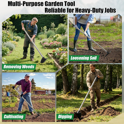 Heavy Duty Garden Hoe, Adjustable Long Handle Trenching Hoe 30-60 Inch, Sharp Triangle Blade Weeding Hoe for Weeds Removal, Cultivating, Digging, Loosening Soil & Trenching