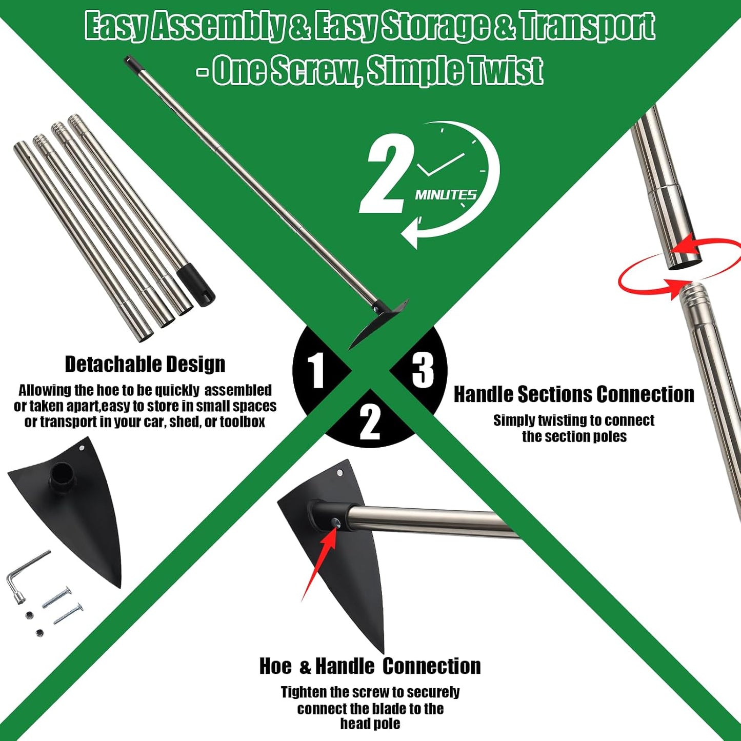 Heavy Duty Garden Hoe, Adjustable Long Handle Trenching Hoe 30-60 Inch, Sharp Triangle Blade Weeding Hoe for Weeds Removal, Cultivating, Digging, Loosening Soil & Trenching