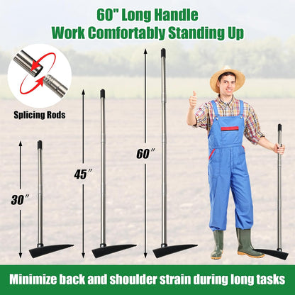 Heavy Duty Garden Hoe, Adjustable Long Handle Trenching Hoe 30-60 Inch, Sharp Triangle Blade Weeding Hoe for Weeds Removal, Cultivating, Digging, Loosening Soil & Trenching