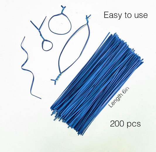 200 Pcs 6" Garden Plastic Plant Twist Ties Reusable Blue Cable Ties for Climbing Plant Support, Christmas Tree, Bags, Gardening Activity.(Blue)