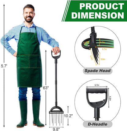 Broad Fork Garden Tool, 63" Heavy Duty Broadfork Hand Tiller with Double 5+4 Sharp Tines, Garden Pitchfork with Ergonomic D-Shaped Handle, Spading Dig