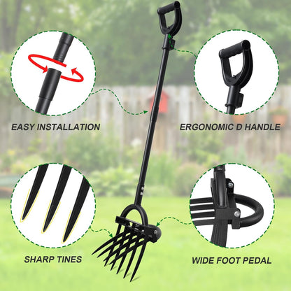 Broad Fork Garden Tool, 63" Heavy Duty Broadfork Hand Tiller with Double 5+4 Sharp Tines, Garden Pitchfork with Ergonomic D-Shaped Handle, Spading Dig