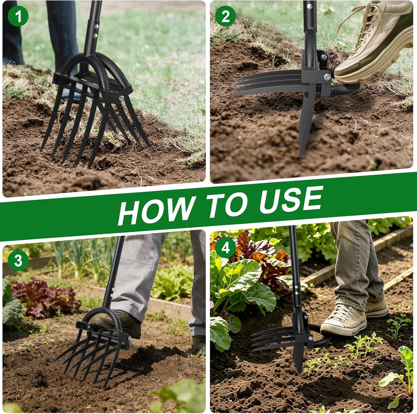 Broad Fork Garden Tool, 63" Heavy Duty Broadfork Hand Tiller with Double 5+4 Sharp Tines, Garden Pitchfork with Ergonomic D-Shaped Handle, Spading Dig
