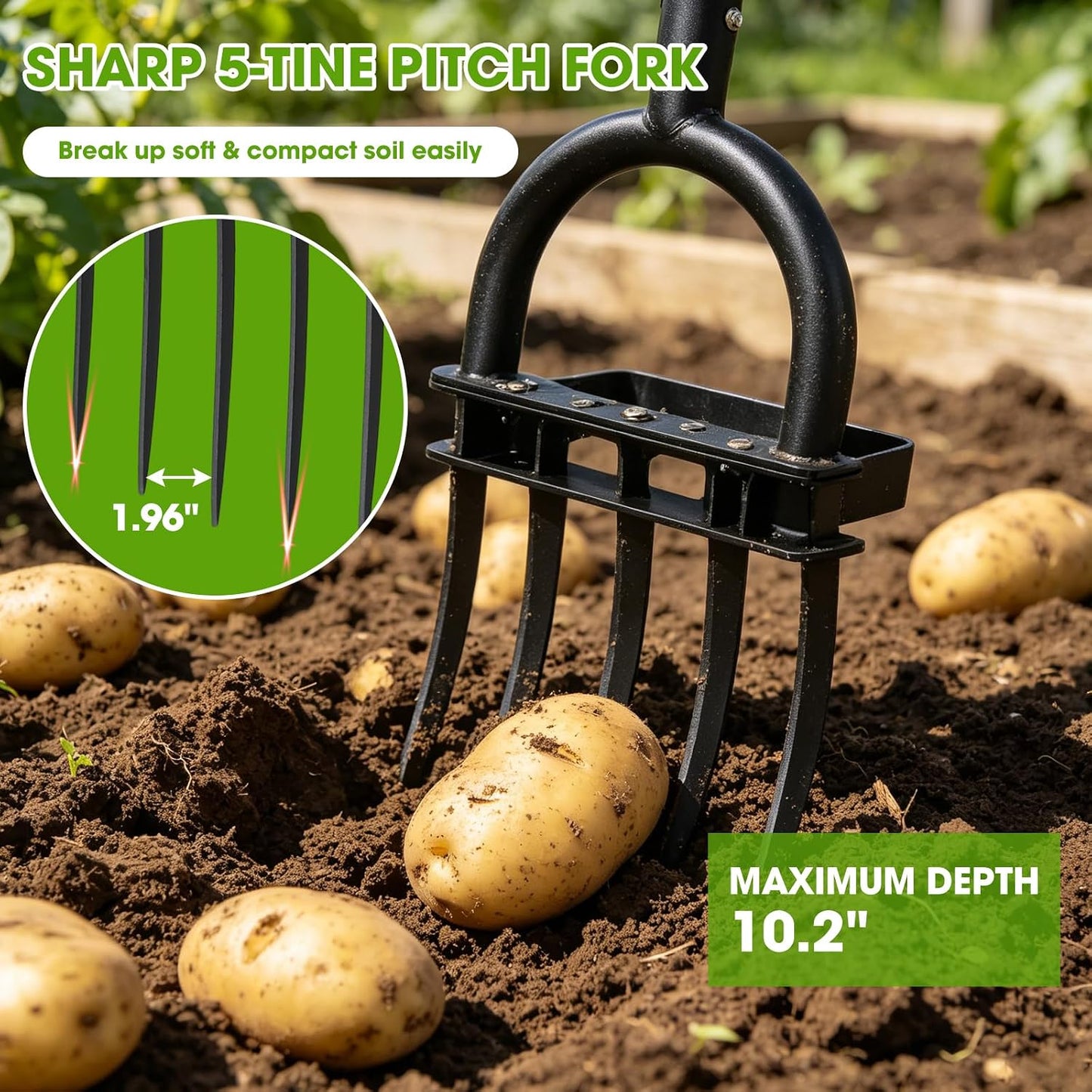 Broad Fork Garden Tool, 63" Heavy Duty Broadfork Hand Tiller with Double 5+4 Sharp Tines, Garden Pitchfork with Ergonomic D-Shaped Handle, Spading Dig
