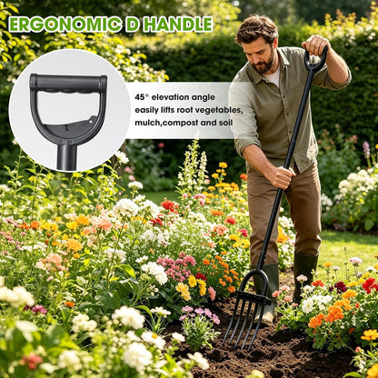 Broad Fork Garden Tool, 63" Heavy Duty Broadfork Hand Tiller with Double 5+4 Sharp Tines, Garden Pitchfork with Ergonomic D-Shaped Handle, Spading Dig
