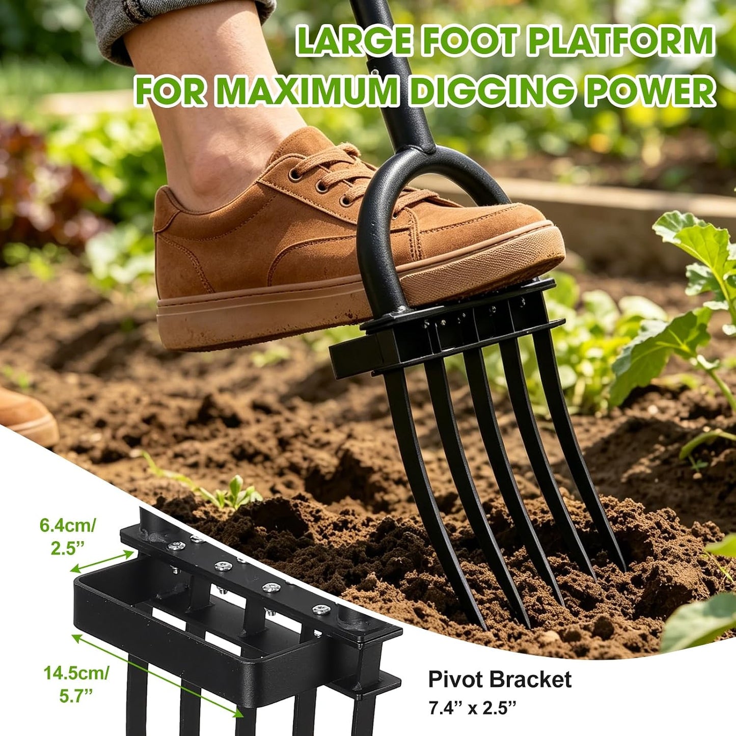 Broad Fork Garden Tool, 63" Heavy Duty Broadfork Hand Tiller with Double 5+4 Sharp Tines, Garden Pitchfork with Ergonomic D-Shaped Handle, Spading Dig