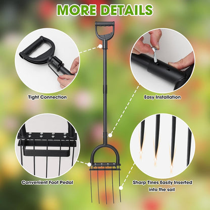 Broad Fork Garden Tool, 63" Heavy Duty Broadfork Hand Tiller with Double 5+4 Sharp Tines, Garden Pitchfork with Ergonomic D-Shaped Handle, Spading Dig