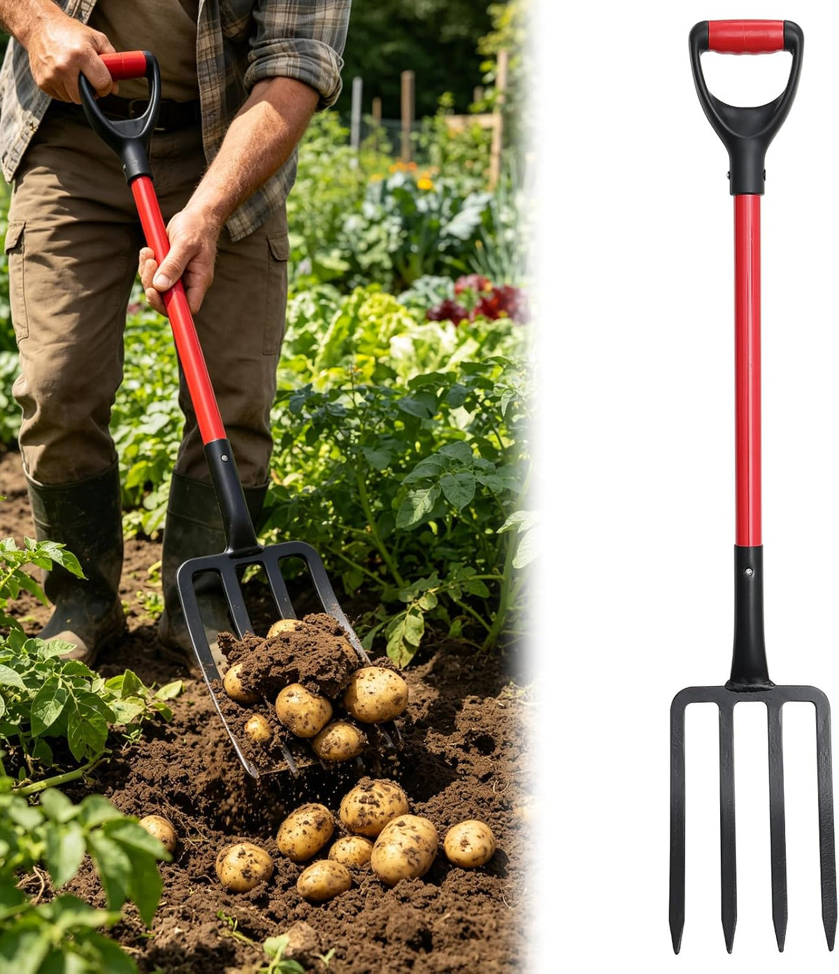 Broad Fork Garden Tool, 63" Heavy Duty Broadfork Hand Tiller with Double 5+4 Sharp Tines, Garden Pitchfork with Ergonomic D-Shaped Handle, Spading Dig