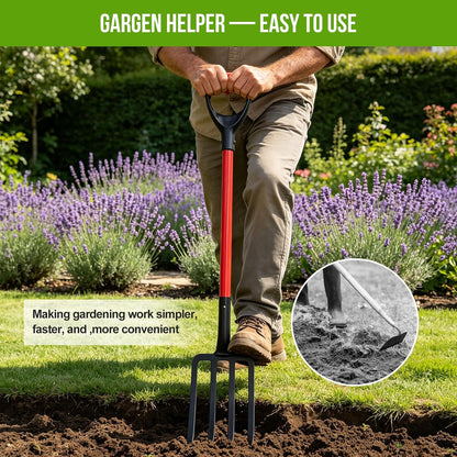 Broad Fork Garden Tool, 63" Heavy Duty Broadfork Hand Tiller with Double 5+4 Sharp Tines, Garden Pitchfork with Ergonomic D-Shaped Handle, Spading Dig
