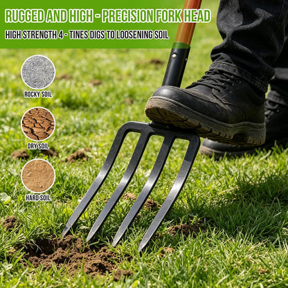 Broad Fork Garden Tool, 63" Heavy Duty Broadfork Hand Tiller with Double 5+4 Sharp Tines, Garden Pitchfork with Ergonomic D-Shaped Handle, Spading Dig