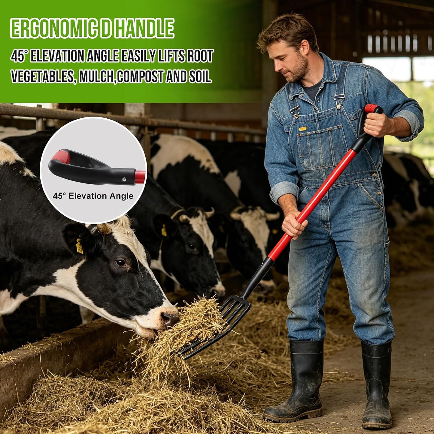 Broad Fork Garden Tool, 63" Heavy Duty Broadfork Hand Tiller with Double 5+4 Sharp Tines, Garden Pitchfork with Ergonomic D-Shaped Handle, Spading Dig