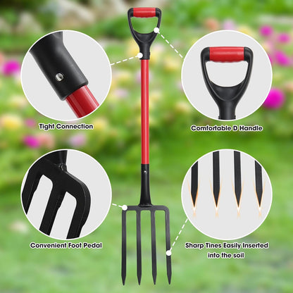 Broad Fork Garden Tool, 63" Heavy Duty Broadfork Hand Tiller with Double 5+4 Sharp Tines, Garden Pitchfork with Ergonomic D-Shaped Handle, Spading Dig