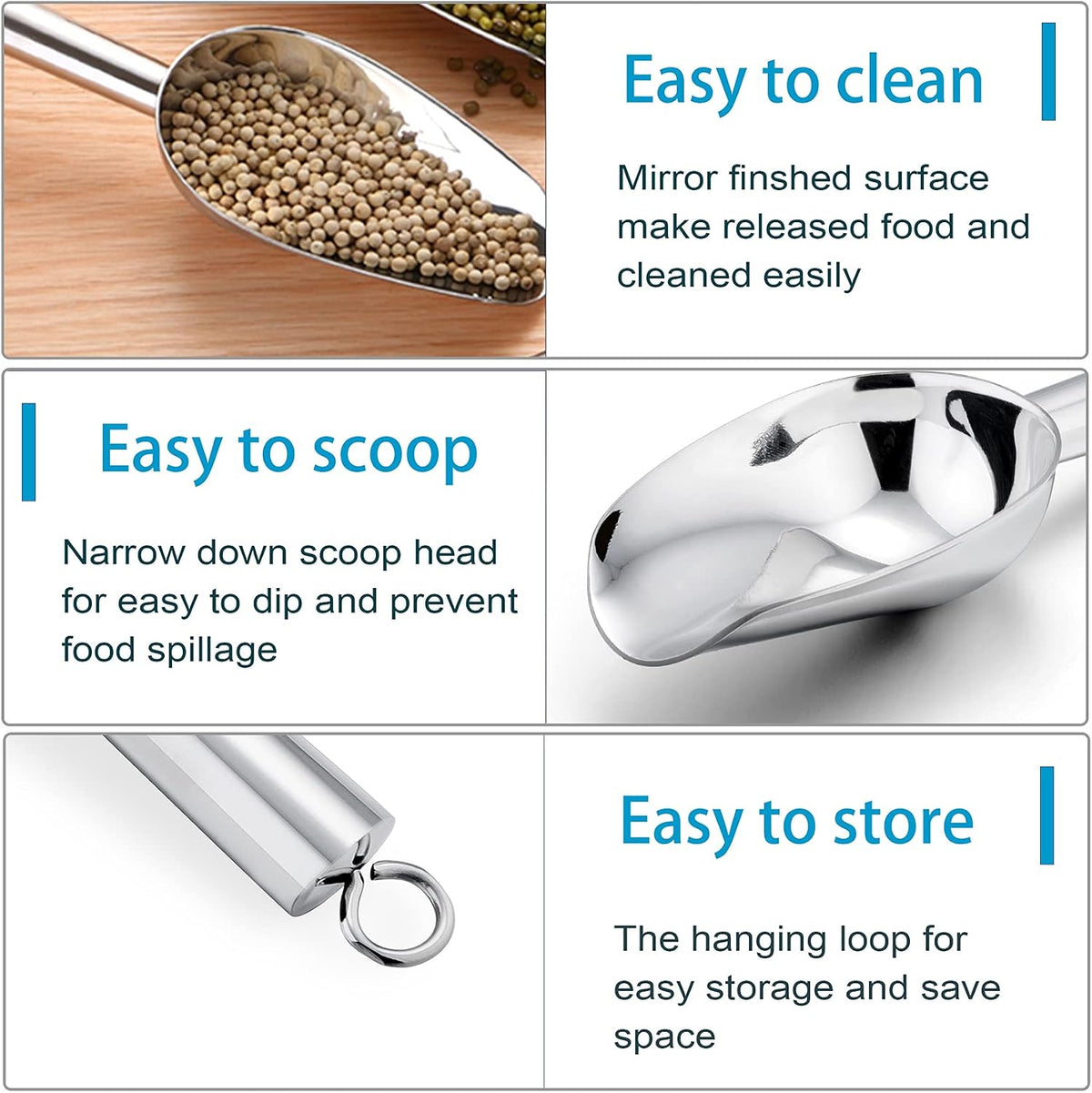 Food Ice Scoop, Stainless Steel Scoop, 8 Oz, 2Pcs