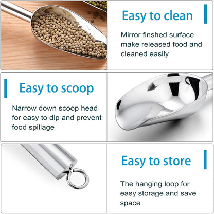 Food Ice Scoop, Stainless Steel Scoop, 8 Oz, 2Pcs