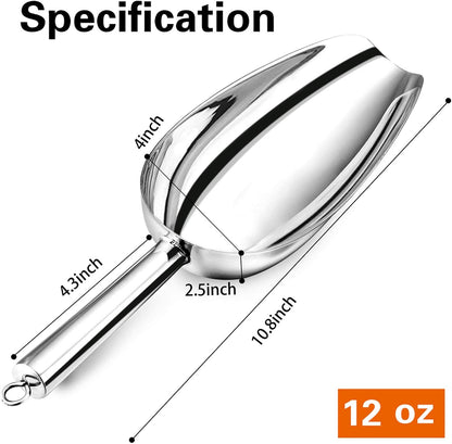 Food Ice Scoop, Stainless Steel Scoop, 8 Oz, 2Pcs