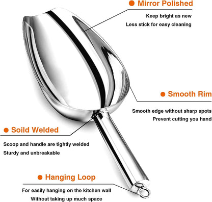 Food Ice Scoop, Stainless Steel Scoop, 8 Oz, 2Pcs