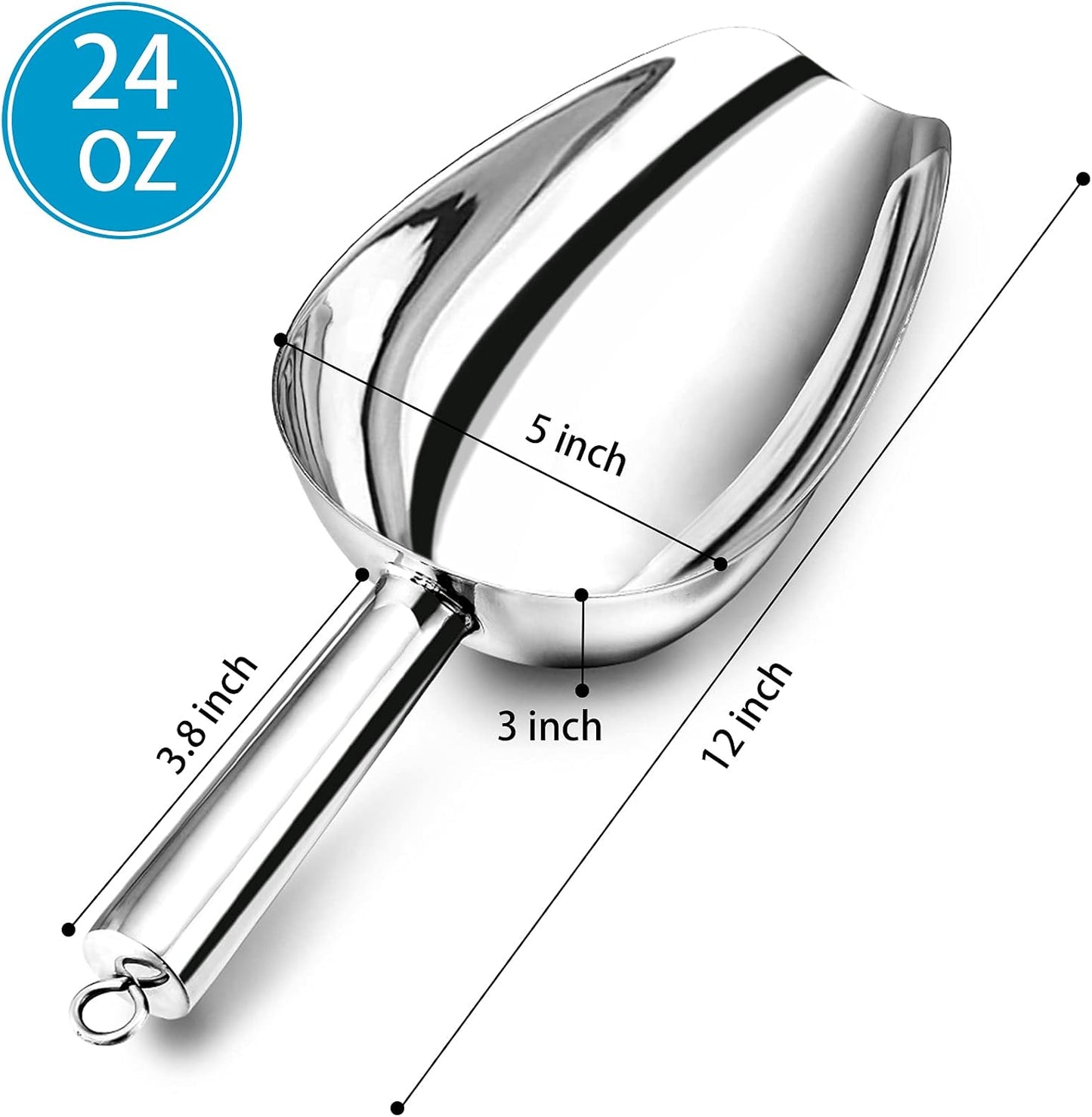 Food Ice Scoop, Stainless Steel Scoop, 8 Oz, 2Pcs